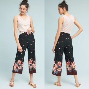 Anthropologie Black Blake Floral Print Trousers size Medium